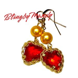 Gorgeous Valentines hearts in red with gold sea shell pearls accent